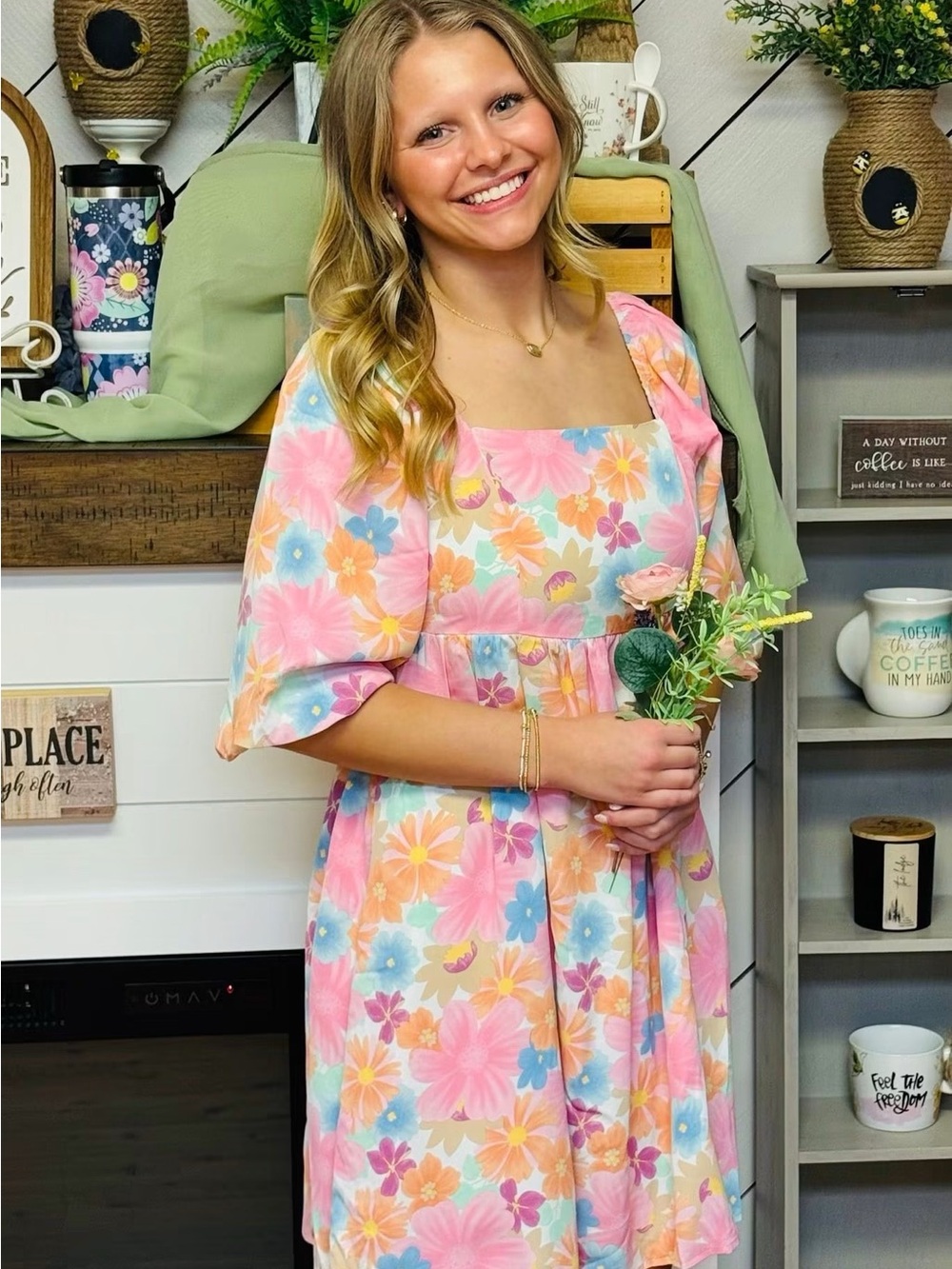 Amazon Floral Midi Dress in Pink, Blue, Orange, Yellow